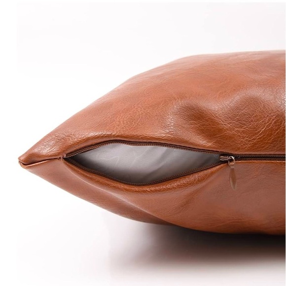 Fancy Homi Boho Brown Faux Leather Throw Pillow Set 2 Pack - Picture 5 of 6